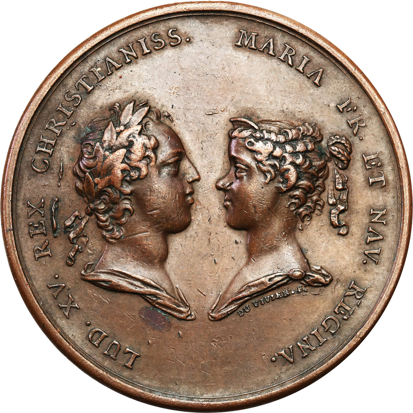 Polska, Francja, Ludwik XV. Medal zaślubinowy, brąz